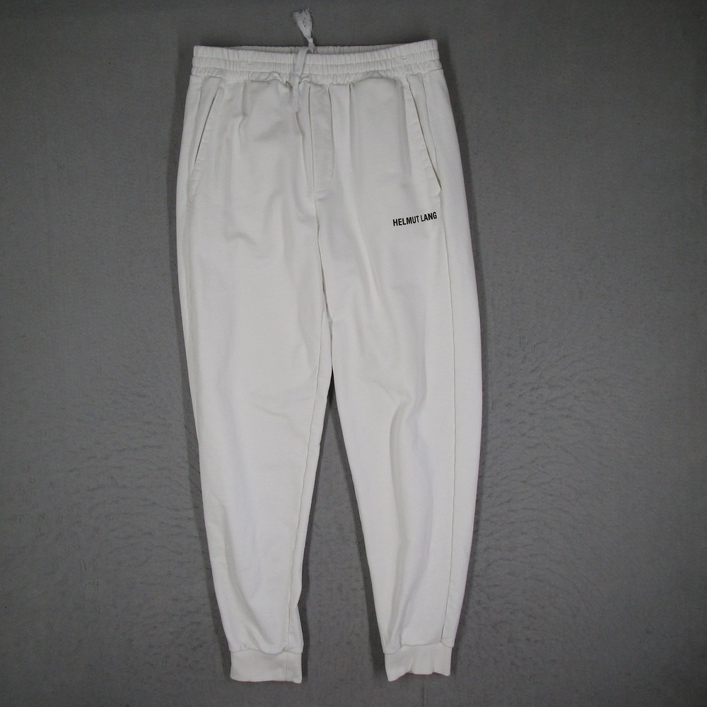 Helmut Lang Mens Logo Sweatpants White Cotton Joggers Drawstring Waist Size M